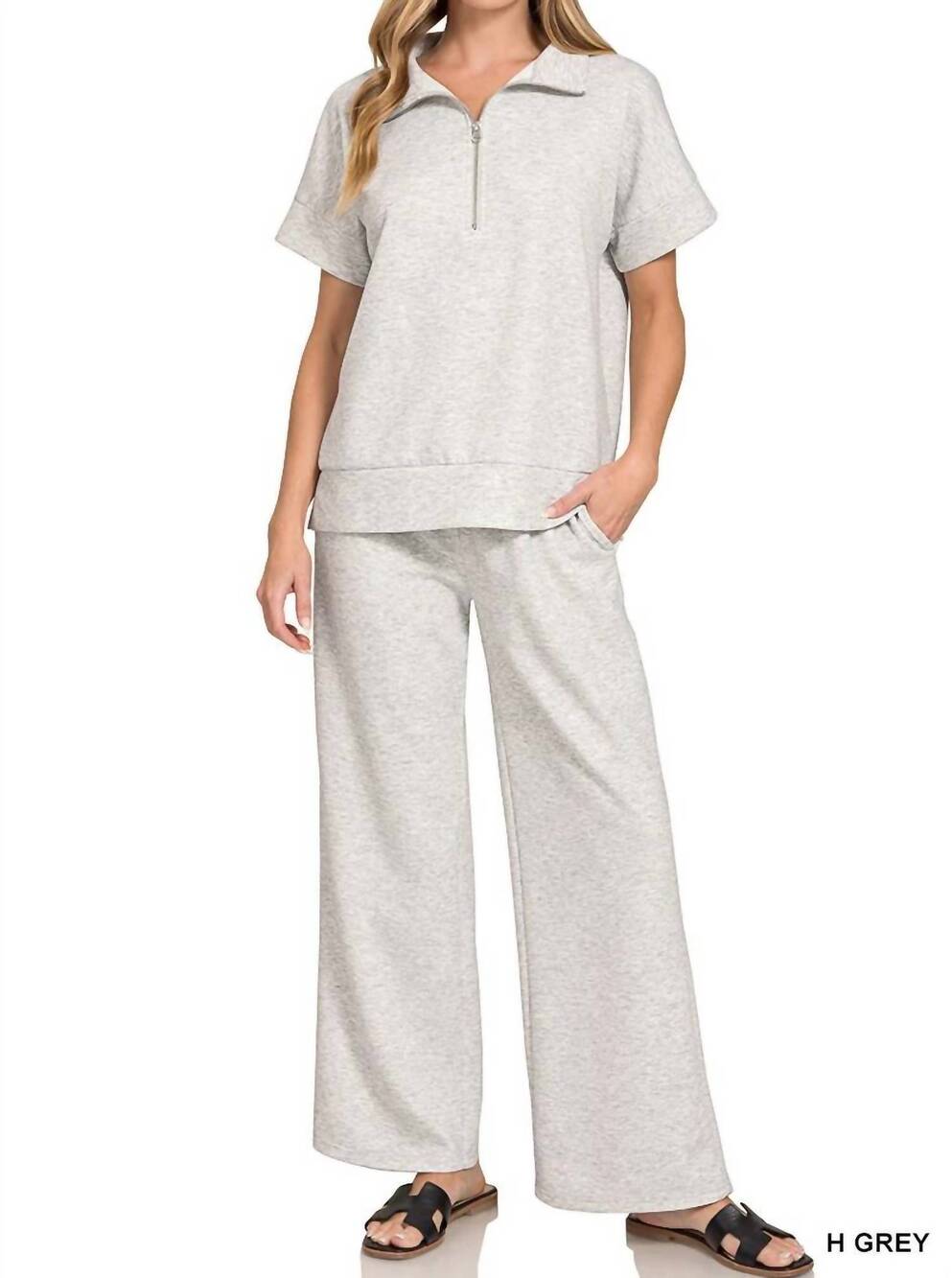 NEW ZENANA scuba wide leg pants in gray